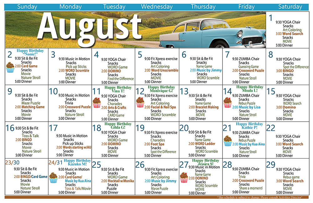 July Activity Calendar